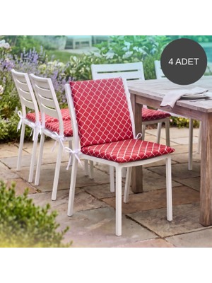 Bhomes Concept 4 Adet 40x80 Cm Kırmızı Arkalıklı Sandalye Minderi Pamuk Polyester Kumaş İpli Sırtlı Mutfak Ve Bahçe Minderi