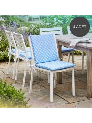 Bhomes Concept 4 Adet 40x80  Cm Mavi Arkalıklı Sandalye Minderi Pamuk Polyester Kumaş İpli Sırtlı Mutfak Ve Bahçe Minderi
