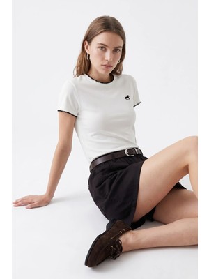 Lencie Nakış Detaylı T-Shirt Kahverengi