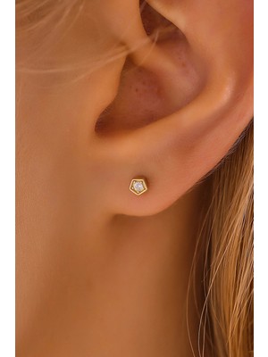 Moom Mücevherat 14 Ayar Altın Vidalı Geometrik Tektaş Tragus Küpe