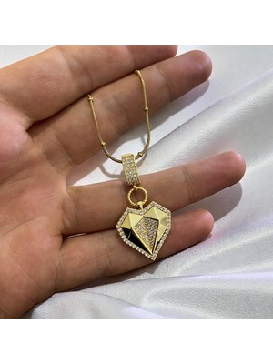 Lorivelle Vıp Pırlanta Montür Elmas Kesim Kalp Çelik Kolye 14K Altın Rengi