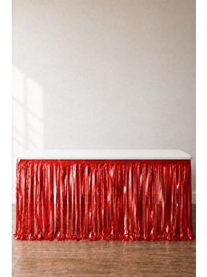 Patladı Gitti Metalize Masa Eteği Kırmızı 70X300 cm