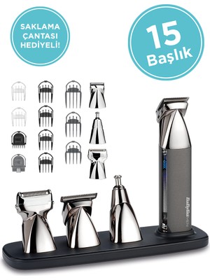 BaByliss Super X Metal 15 Başlık Japon Çelik Bıçak Islak Kullanım Kablosuz Yüz Vücut Tıraş Bakım Seti MT996E