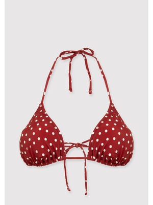 Mavi Puantiye Desenli Kırmızı Bikini Üstü 1914095-70430