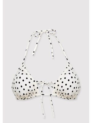 Mavi Puantiye Desenli Ekru Bikini Üstü 1914095-70053