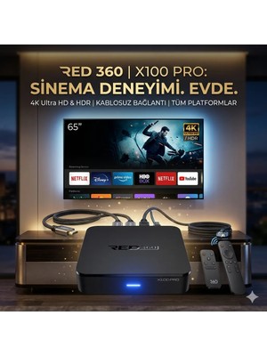 Redline RED360 X100 Pro 16GB Google TV 4K Çözünürlük 2GB RAM Wi-Fi ve Ethernet Desteği