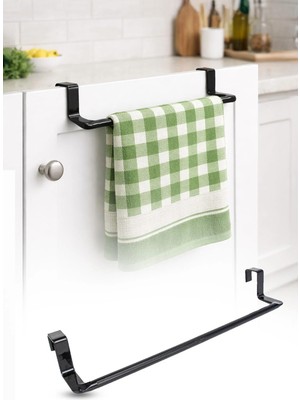 Omilife Siyah Polikarbon Havlu Askısı Geçmeli Dolap Kapağı Banyo Mutfak Organizer 29 cm