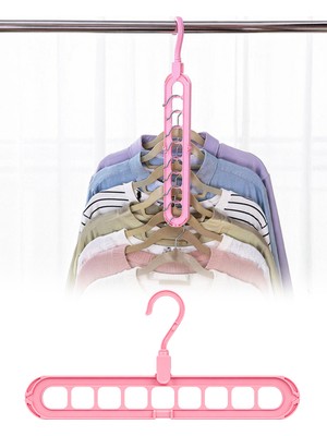 Omilife Pembe 9 Gözlü Döner Başlıklı Gömlek Tişört Askısı Yer Tasarruflu Dolap Organizeri 33,5 cm