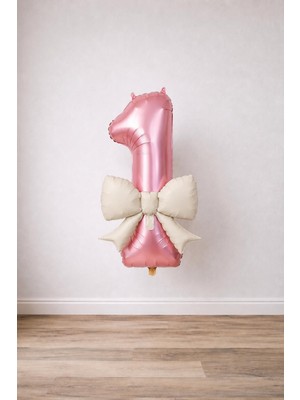 Patladı Gitti Krem Fiyonk & Pembe 1 Rakam Folyo Balon Seti