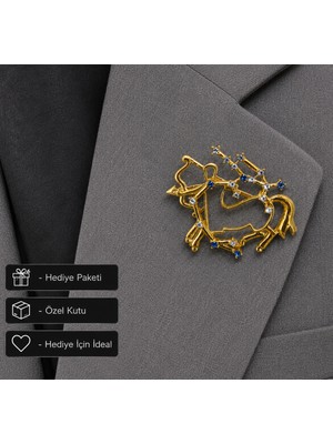 Herşey Nota Yay Burcu Kadın Broş Hediye Zirkon Taşlı Gold Renk Astroloji Rozet