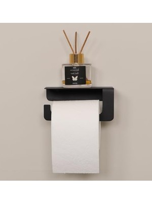 Esranın Dünyası Ardini Yapışkanlı ve Vidalı Mat Siyah Telefon Raflı Tuvalet Kağıtlığı Wc Kağıtlık Tuvalet Kağıdı Askısı
