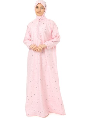 Elanesa Bayan Çocuk Pratik Namaz Elbisesi Fermuarlı Kolu Lastikli Yıldız Baskılı