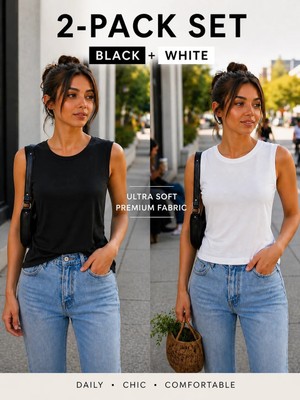 Hayalet 2'li Set Kadın Bisiklet Yaka Kolsuz Basic T-Shirt – Fit Premium Bluz