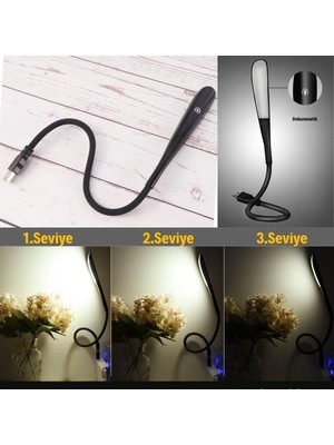 Hereveoyuncak Kompakt USB Siyah 14 Ledli 3 Kademeli Dokunmatik Okumaa Lambası