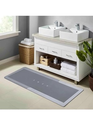 Esranın Dünyası Banyo Paspası - Kaymaz Tabanlı - Süper Emici - Abdest Paspası - Uzun Gri 40 * 120 cm