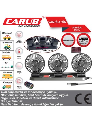 Carub USB Çakmaklı Üçlü Vantilatör