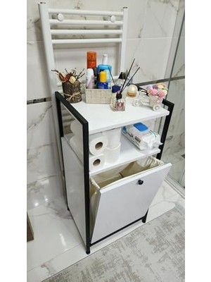 Esranın Dünyası Kirli Çamaşır Sepeti Organizeri Yıkanabilir Kumaş – Raflı, Mobilya, (100×50×40 cm / 90 L) (Beyaz)