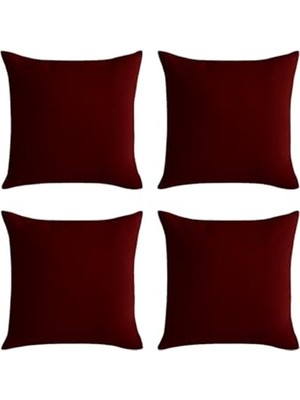 Esranın Dünyası Kırlent Kılıfı 4'lü Set - Gizli Fermuarlı - Kadife Dokulu,bordo 43 x 43