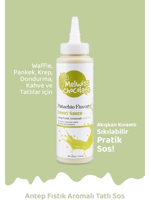 Melwiss Chocolate Antep Fıstık Aromalı Tatlı Sos 330 G - Waffle Krep Pankek Sosu