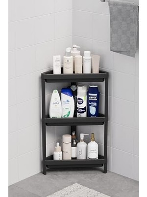 Esranın Dünyası Mithra Life 3 Katlı Üçgen Plastik Siyah Banyo Mutfak Rafı MIT1060