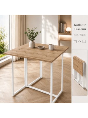 Ayz Workcomo Katlanır Çalışma Masası Yemek Masası Mutfak Masası Balkon Masası  Beyaz-Çam