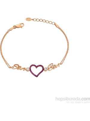 Inure Jewelry Gümüş Rose Kalpli Sen Ben Bayan Bileklik