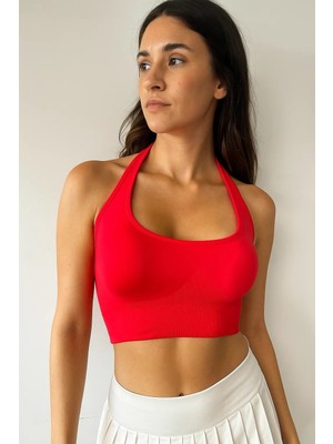 Exalted Hawk Exalted Kadın Kırmızı Halter Yaka Spor Bra / Crop Top