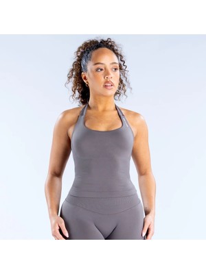 Dfyne Kahverengi Halter Yaka Tank Top