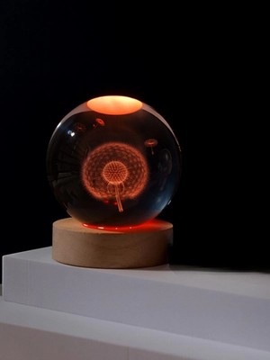 Marsilyan 3D Karahindiba Temalı Kristal Küre LED Gece Lambası – Usb'li Ahşap Standlı Rgb LED Lamba