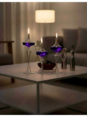 Shabbo Glass Ufo Model Ayaklı Şamdan Cam Kandil 3'lü Set + Kandil Yağı Hediyeli