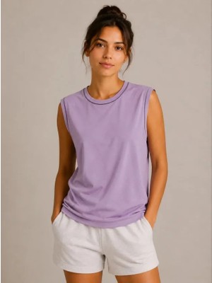 Alyn Wear Kontrast Biyeli Kolsuz Atlet Bisiklet Yaka Yazlık Basic Atlet - Mor