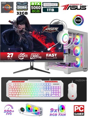 Xaser Sword X55 R7-5700X 32GB 1TB M.2 SSD/ASUS 8GB RTX5060/ 27" 300Hz Sıvı soğutmalı Masaüstü Oyuncu Bilgisayarı