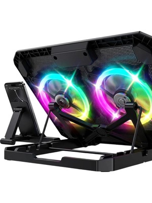 Uravas Store Çift Fanlı Laptop Soğutucu Rgb Işıklı Sessiz Notebook Standı