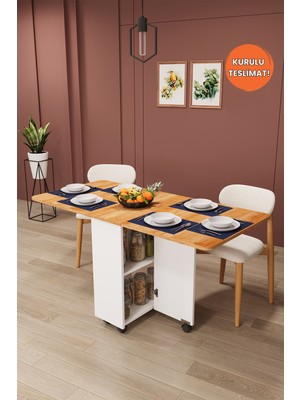 Asra Trend Lüks Katlanır Mutfak Yemek Masası %100 MDF Pratik Raflı Çalışma Masası KM11