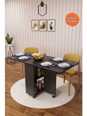 Asra Trend Lüks Katlanır Mutfak Yemek Masası %100 MDF Pratik Raflı Çalışma Masası KM29