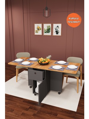 Asra Trend Lüks Katlanır Mutfak Yemek Masası %100 MDF Pratik Çekmeceli Çalışma Masası KM03