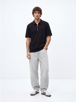 LTB Polo Yaka Fermuarlı Basic Siyah T-Shırt