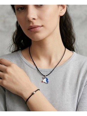 twingold Unicorn Detaylı 2'li Deri Bileklik Kolye Seti