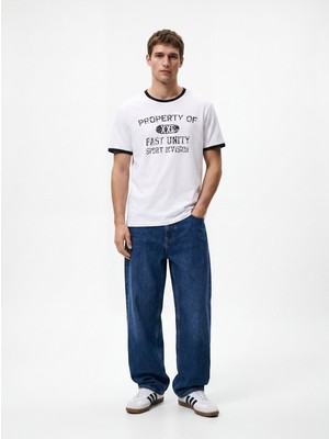 LTB Varsity Baskılı Biye Detaylı Relaxed Fit Beyaz T-Shırt