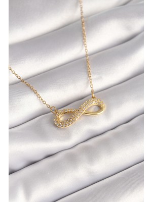 316L Çelik Gold Renk Zincir Zirkon Taşlı Sonsuzluk Model Kadın Kolye 5886