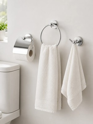 DELUX 3’lü Banyo Seti Krom Tuvalet Kağıtlığı Halka Havluluk ve Havlu Askılığı