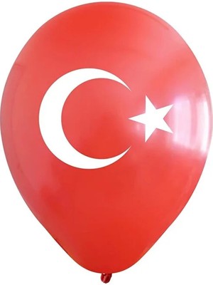HBK Balon Helyuma Uyumlu Ay Yıldız Bayrak Baskılı Balon 12 Inch 100 Adet Türk Bayrağı Balon 12 Inç