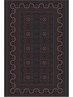 Kartela Halı Afgan Halı Antrasit Makine Halısı Jüt Taban %100 Polyester Salon ve Oturma Odası Halısı