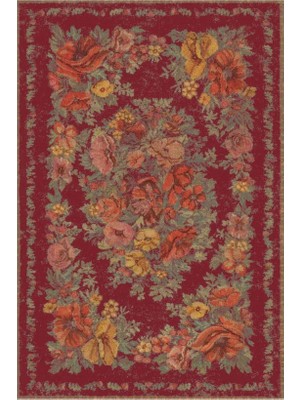Kartela Halı Karabağ Halı Bordo Makine Halısı Jüt Taban %100 Polyester Salon ve Oturma Odası Halısı