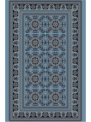 Kartela Halı Afgan Halı Mavi Makine Halısı Jüt Taban %100 Polyester Salon ve Oturma Odası Halısı