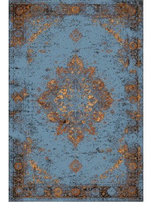 Kartela Halı Melo Halı Mavi Makine Halısı Jüt Taban %100 Polyester Salon ve Oturma Odası Halısı