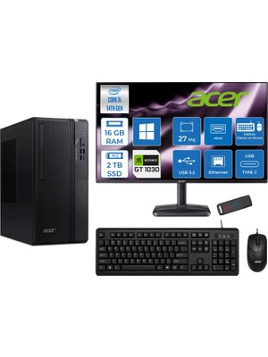 Acer Veriton S2720G Intel Core I5 14400 16GB Ddr5 2tb SSD Windows 11 Home 27 Inç Monitör Nvidia GT1030 4gb Masaüstü Bilgisayar 271030DTR1PEM003WH04 + Zetta Flash Bellek