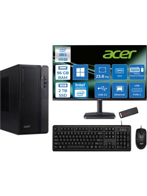 Acer Veriton S2720G Intel Core I5 14400 96GB Ddr5 2tb SSD Windows 11 Home 23.8 Inç Monitör UHD Graphics 730 Masaüstü Bilgisayar 24DTR1PEM003WH29 + Zetta Flash Bellek