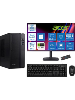 Acer Veriton S2720G Intel Core I5 14400 64GB Ddr5 1tb SSD Windows 11 Pro 23.8 Inç Monitör Nvidia GT730 4gb Masaüstü Bilgisayar 24730DTR1PEM003WP23 + Zetta Flash Bellek