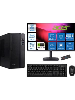 Acer Veriton S2720G Intel Core I5 14400 48GB Ddr5 4tb SSD Freedos 23.8 Inç Monitör Nvidia GT1030 4gb Masaüstü Bilgisayar 241030DTR1PEM003WF20 + Zetta Flash Bellek